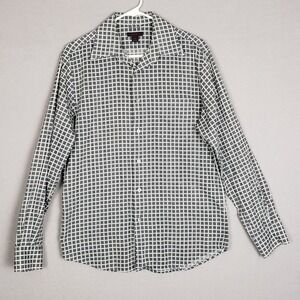 Express M Button Up Dress Shirt Black Cream Retro Checkered Dot Office Cotton